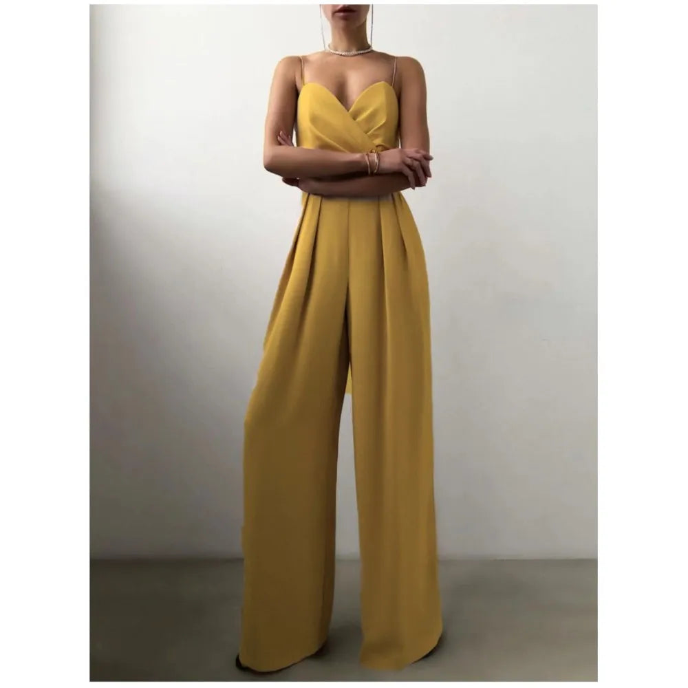 Summer Sexy Suspender Women's Jumpsuits Fashion Pleated Elegant Ladies Wide-leg Jumpsuits Trousers For Woman Party Rompers 2025.
