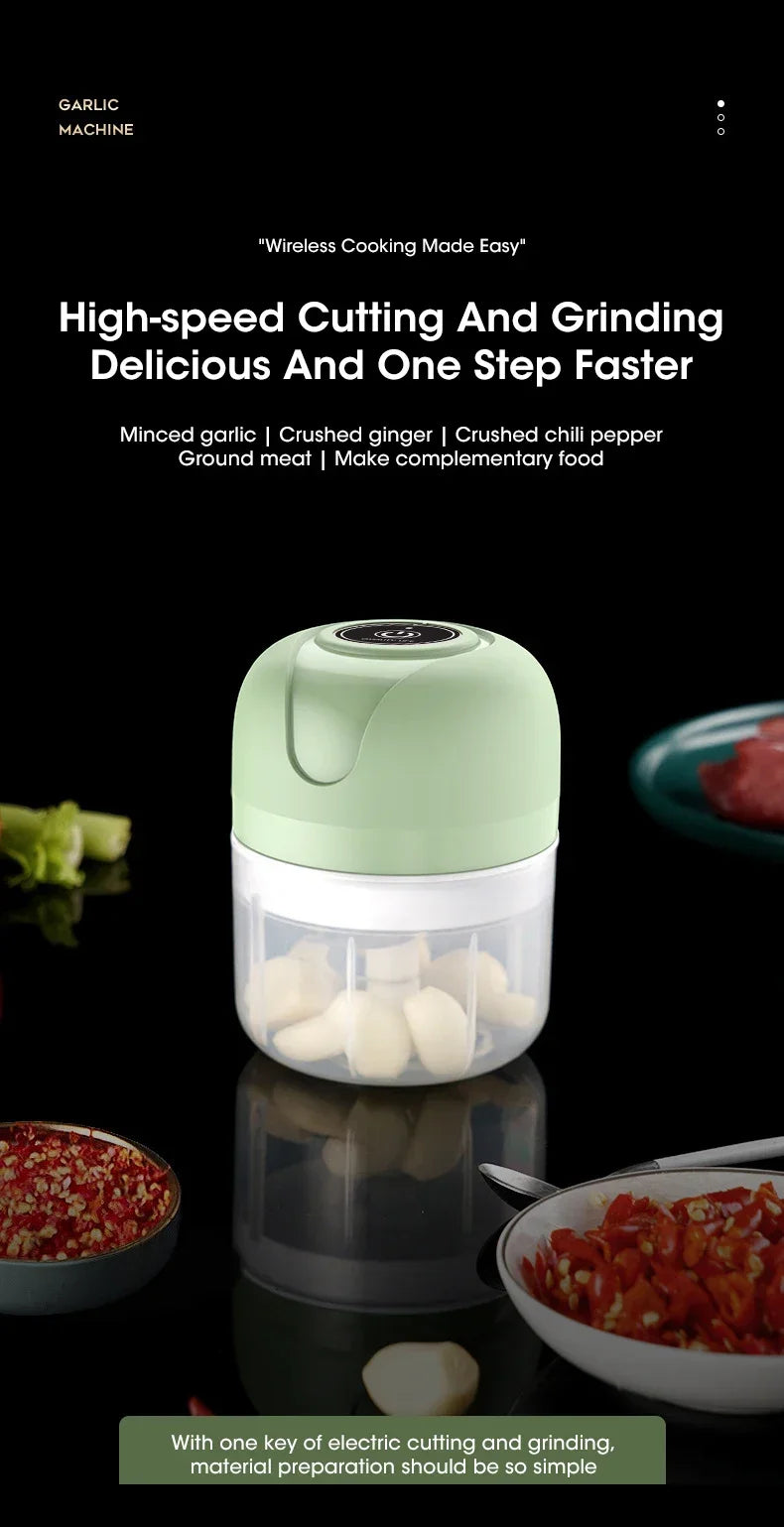 Electric Garlic Purer 250ML Mini Electric Garlic Chopper USB Charging Ginger Vegetable Cutter Food Chopper Kitchen Tools.