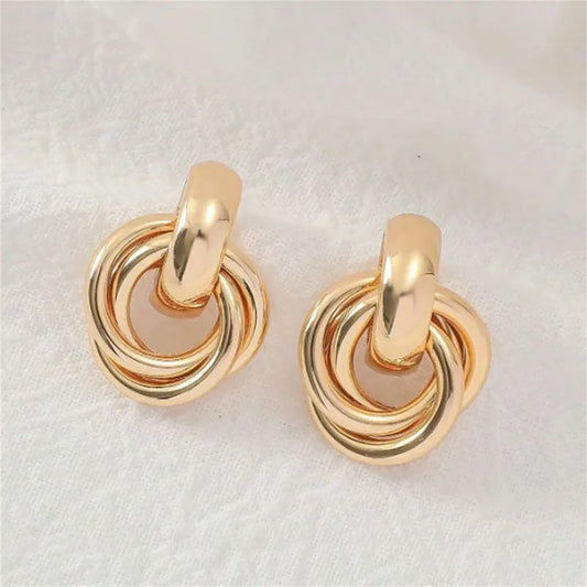 2Pcs Trendy Stainless Steel Gold Color Knot Hoop Earring For Women,Shiny Cute Tragus Cartilage Ear Stud Suitable Give Girlfriend.