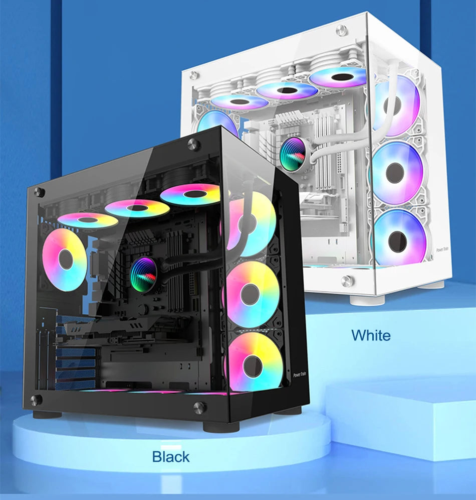 Power Train Seaview Dream MATX ITX Computer Case Panoramic Tempered Glass Side Transparency Without Pillars ATX Desktop Chassis.