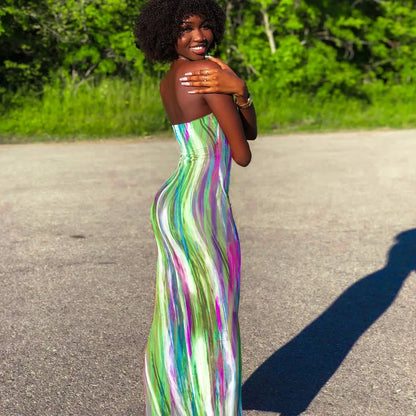 Sommer Lange Kleider Für Frauen Bodycon Brust Wrap Print Off Schulter Verband Schlank Sexy Kleid 2024 Neue Mode Party Vestidos