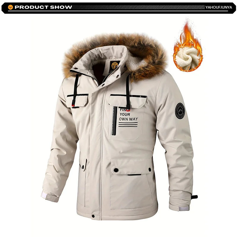 New Winter Men Outwear Fleece Warm Removable Hooded Hiking Jacket Men Outdoor Windproof Casual Fashion Jacket Coat Male Clothing.