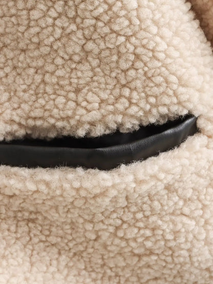 Women's Faux Wool Warm Loose Jacket Coat Retro Round Neck Single Breasted Double Pocket Casual Overcoat Winter Female Chic Coat