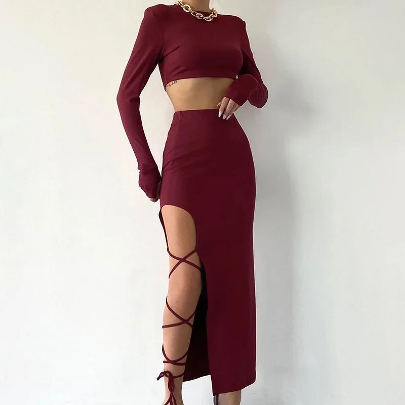 D23st272 Women's Autumn New Solid Color Casual Long Sleeve Round Neck Top Slimming Smooths Your Silhouette Tie Half Dress Suit