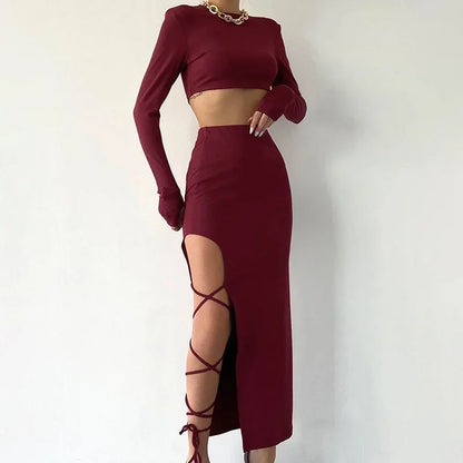 D23st272 Women's Autumn New Solid Color Casual Long Sleeve Round Neck Top Slimming Smooths Your Silhouette Tie Half Dress Suit