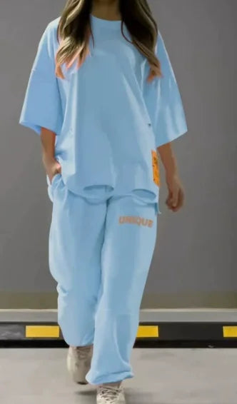 Summer New Fashion Hollowed Out O Neck T Shirt Women's 2 Piece Set Solid Color Casual Relaxed Tracksuit Pants Pocket Female Suit.