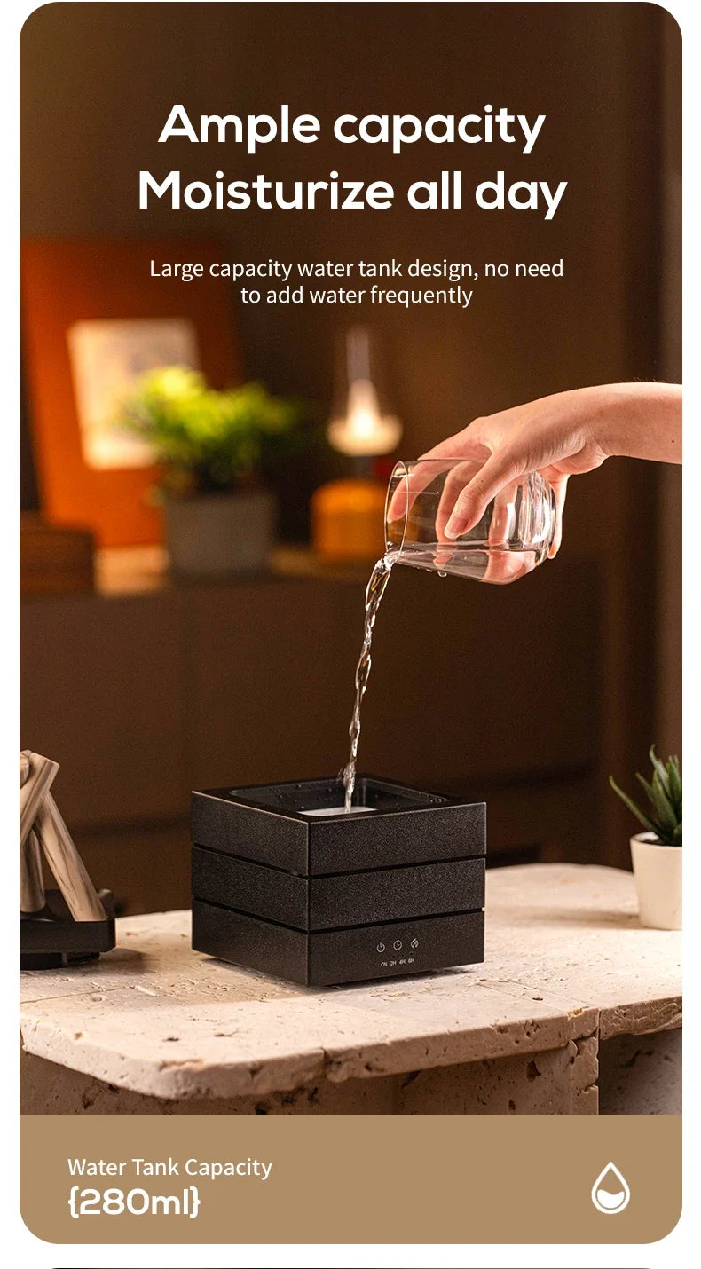 280ml Flame Aroma Diffuser USB Air Humidifier Colorful Atmosphere Light and Remote Control Bonfire Essential Oil Aroma Diffuser.