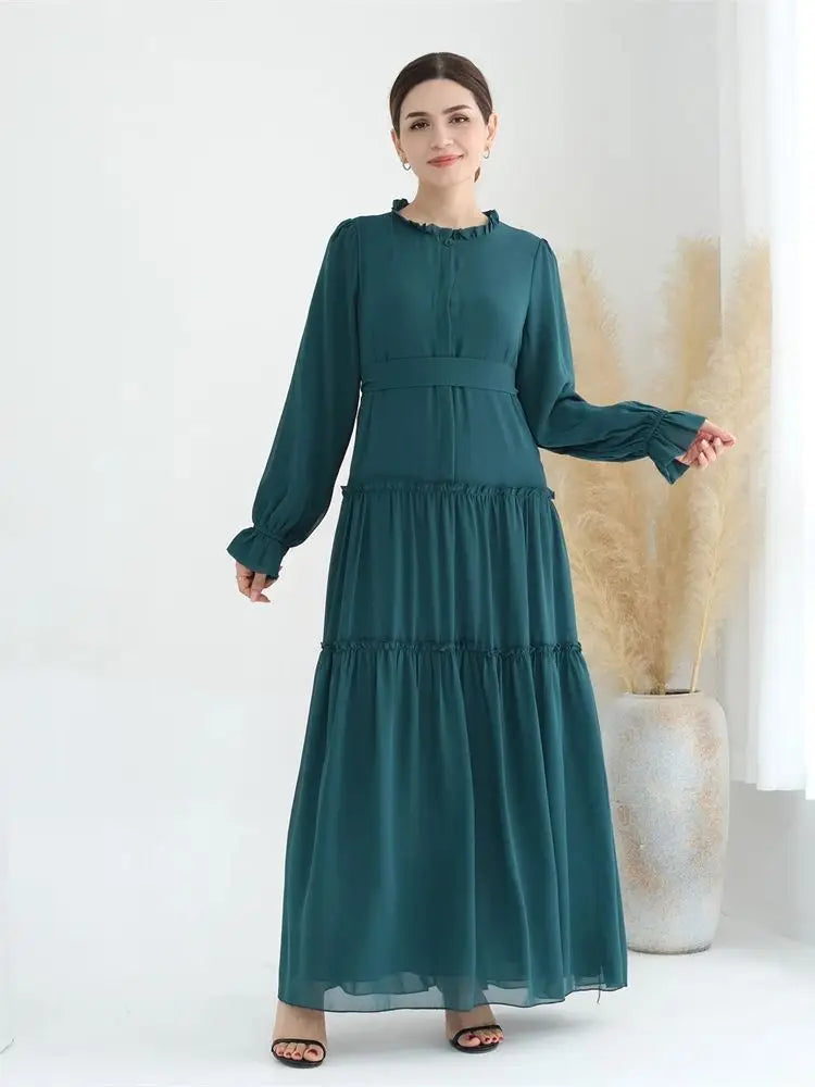 Ramadan Eid Chiffon Muslim Modest Khimar Abaya Set Dubai Turkey Islam Dress Abayas For Women Kebaya Kaftan Robe Femme Musulmane