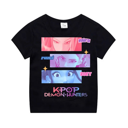 Kpop Demon Hunters Children's Clothing Short Sleeve T-shirt Cute Kpop Demon Hunters Tiger Harajuku Tshirt for Boys Girls.