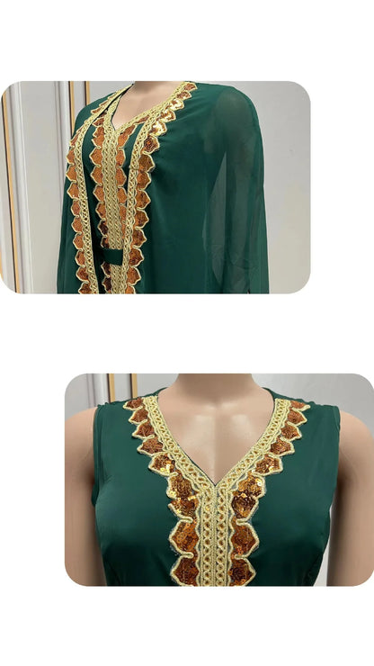 Elegant Muslim Abaya for Women Dress 2 Piece Set Chiffon Cloak Caftan Indian Party Dresses Sequins Kinono Robe Vestidos Abayas.
