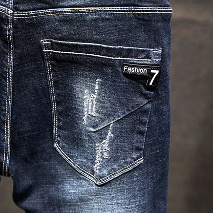 2025 New Ripped Jeans Men Slim-fit Denim Pants Cotton Korean Style Fashion Elasticity Versatile Blue Black Men's Clothing.