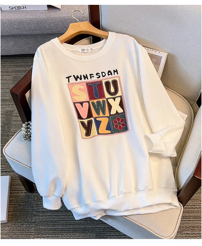 170 kg Plus Größe Damen Büste 170 Frühling Herbst Lose Langarm Druck Brief Pullover Sweatshirts 4XL 5XL 6XL 7XL 8XL 9XL