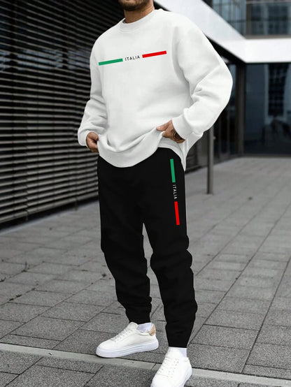 Autumn Mens Tracksuit Italy O Neck Sweatshirt Sweatpants 2 Pcs Set Casual Sports Pullover Pants Man Clothing Hip Hop Sportswear.