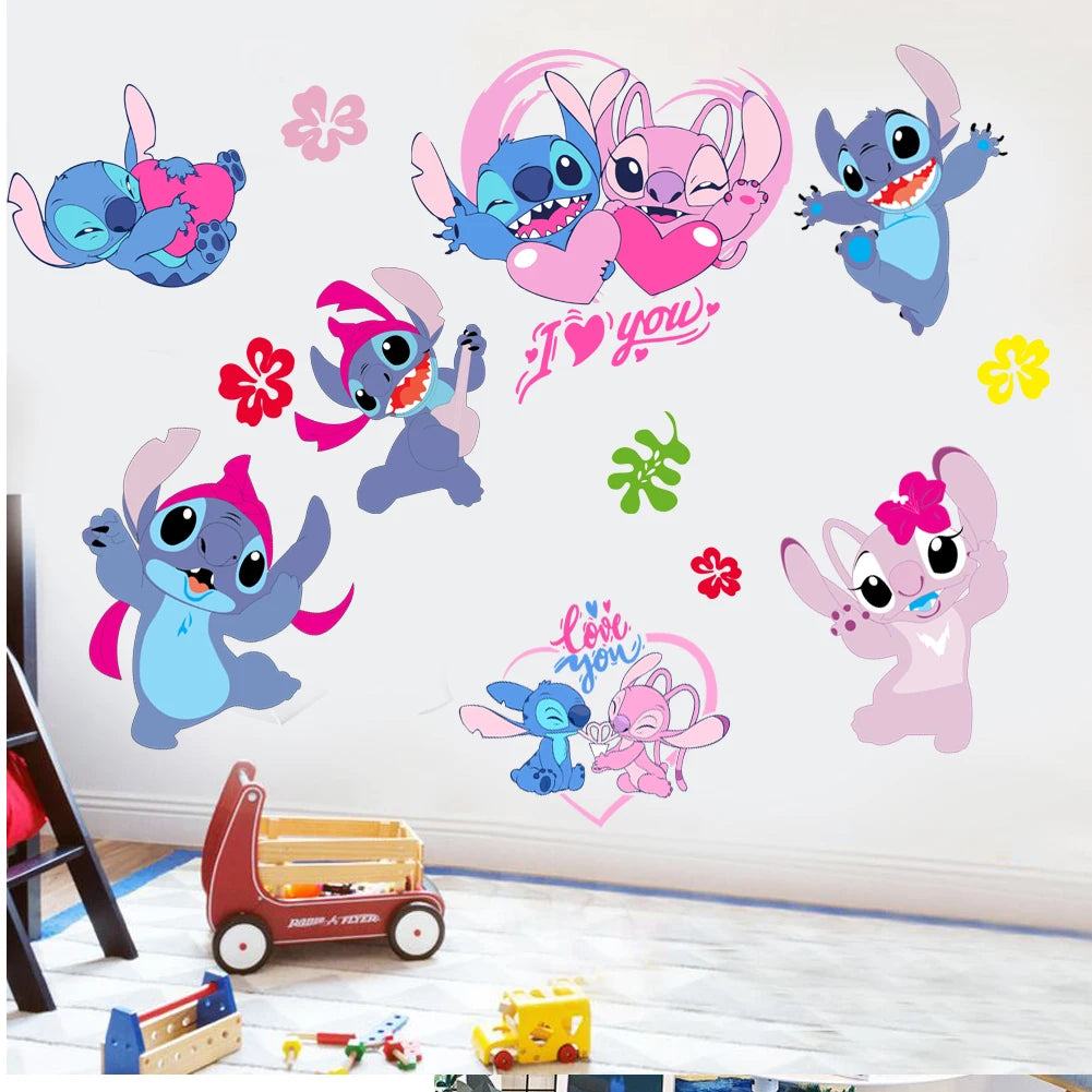 Cartoon Lilo & Stitch Rainbow Wall Stickers For Kid's Room Kindergarten Living Room Bedroom Wall Decoration Animated Poster.