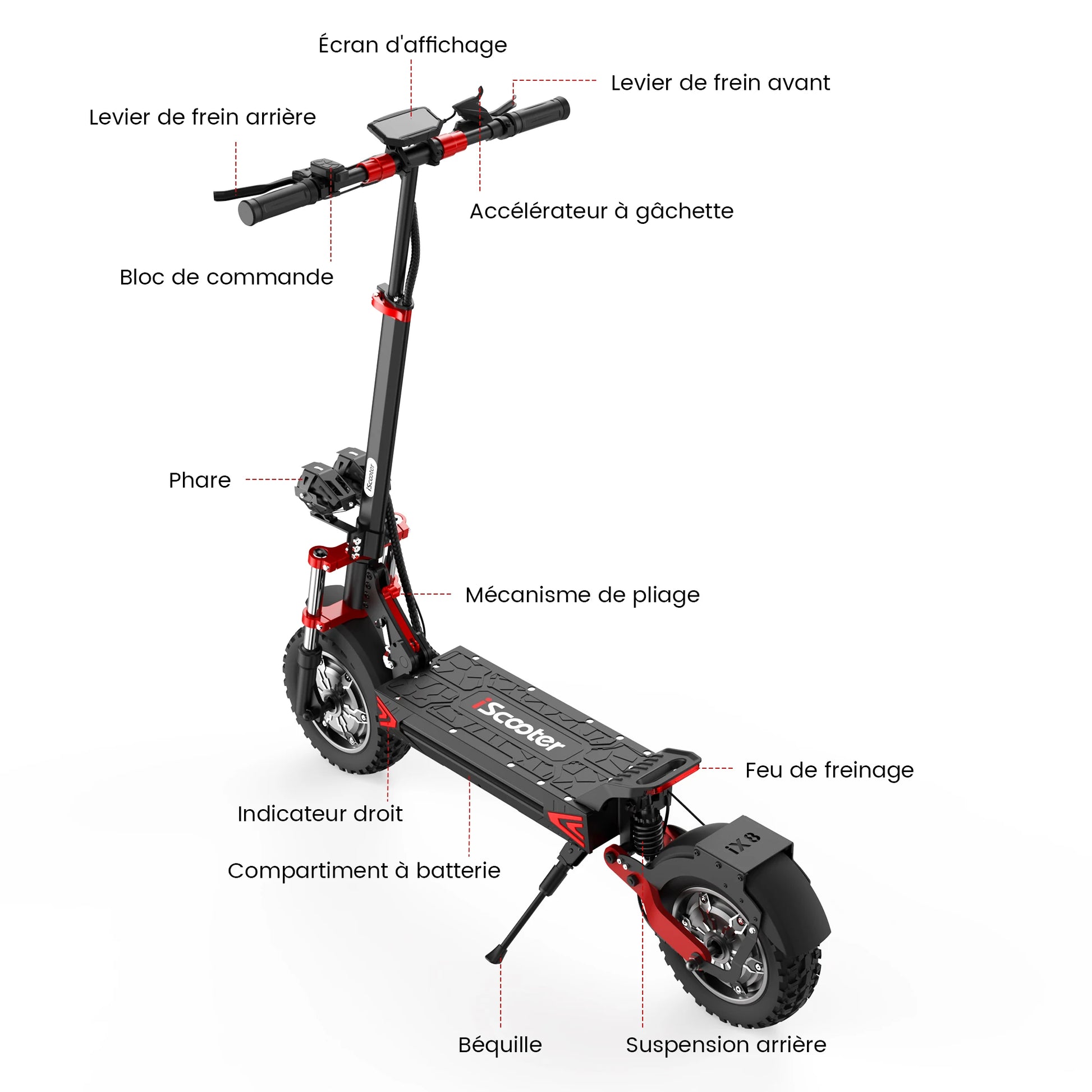 iScooter iX8 12 inch Electric Scooter 2400W Dual Motor Off Road E-Scooter 20Ah 60km/h Scooters 70km Max Range Foldable EScooters.