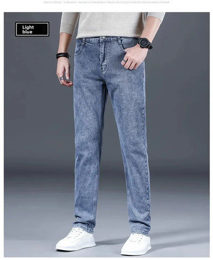Loose Casual Jeans for Men Mid-aged Thick Winter Long Pants Business Style Straight Leg Spring Autumn Korean Version