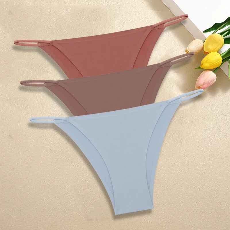 3Pcs/Set Women Seamless Panties Sexy Ultra-thin Briefs Female Ice Silk No Trace Underwear Low Rise Solid Color Soft Lingerie