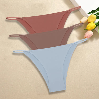 3Pcs/Set Women Seamless Panties Sexy Ultra-thin Briefs Female Ice Silk No Trace Underwear Low Rise Solid Color Soft Lingerie