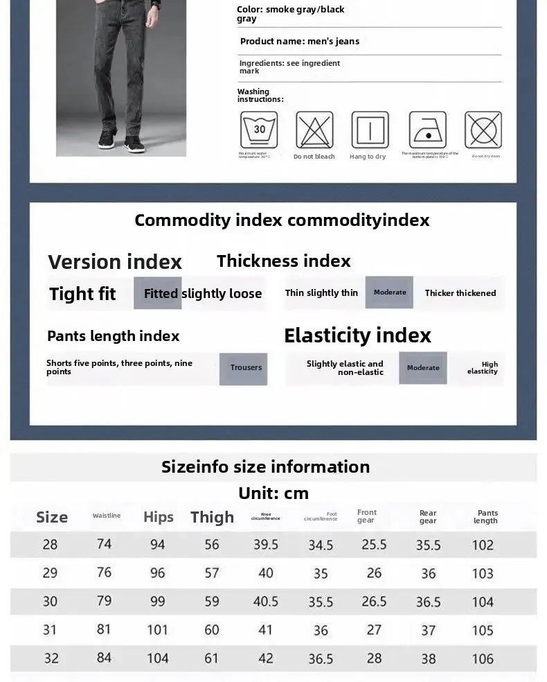 Loose Casual Jeans for Men Mid-aged Thick Winter Long Pants Business Style Straight Leg Spring Autumn Korean Version.