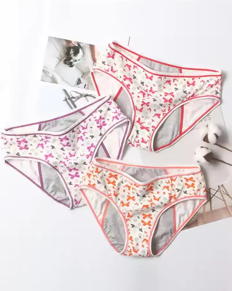 3pcs girl 's Pure Cotton Menstrual Leak-Proof Breathable Briefs Three Layers teenager Physiological Student Mid Waist Pantie.