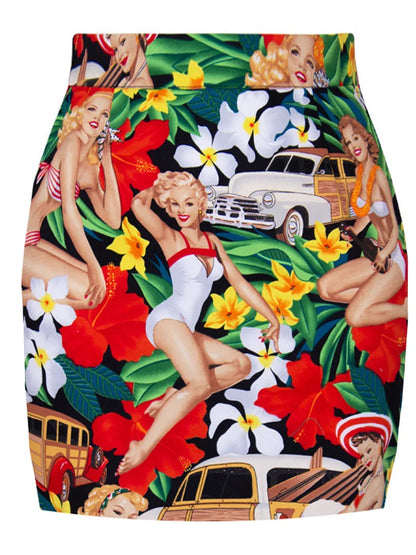 Cotton Y2K Summer Mini Skirts Women Harajuku Pencil Beach Streetwear Vintage Black Floral Print Short A Line Skirt Falda Corta.