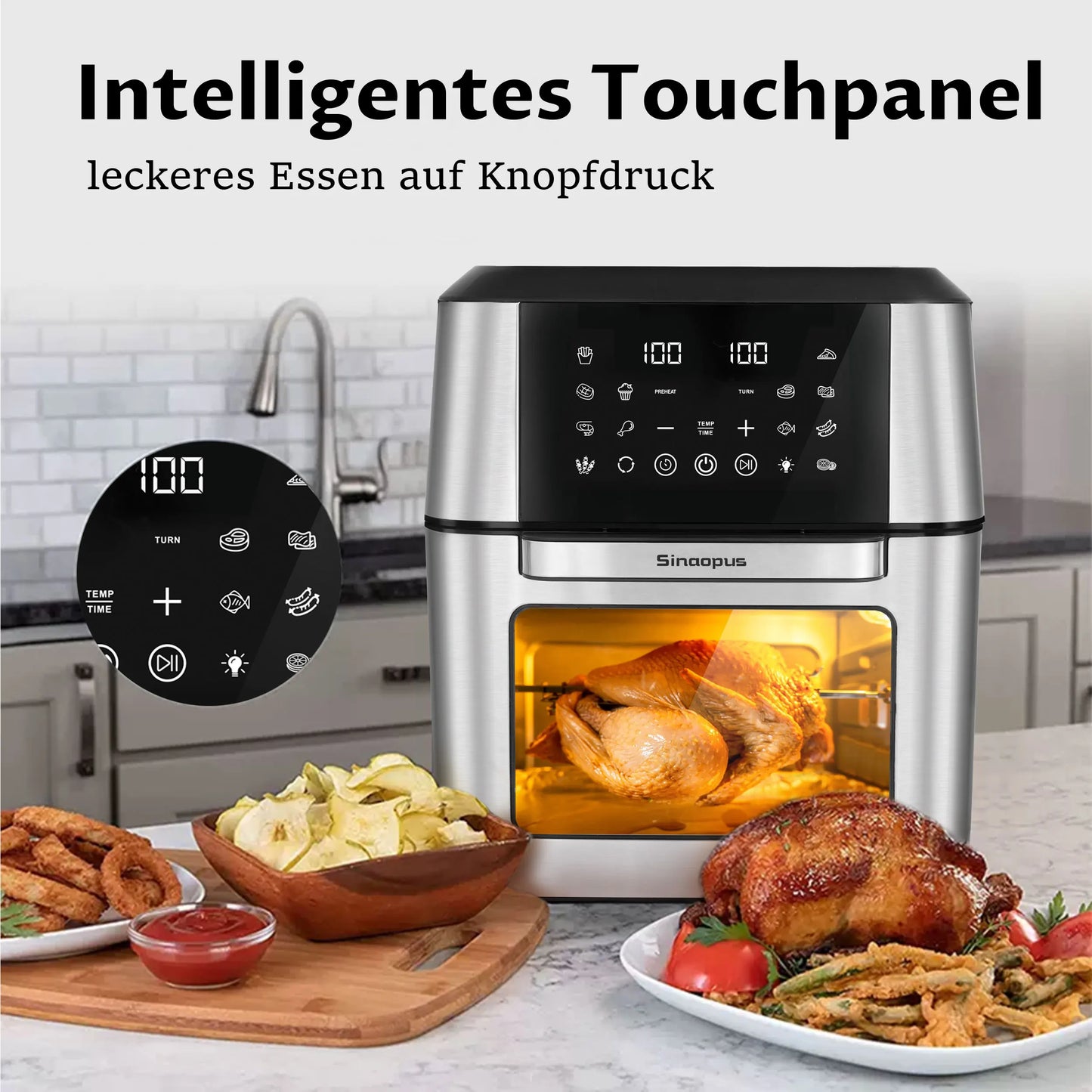 12L Air Fryer Mini Oven,Multi Function Smart machine Air fryers with Glass Viewing Window,Oilless Cooker with LED Touch Control.