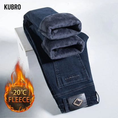 Autumn Winter New High Elasticity Men's Business Jeans Haze Blue Black Gray Denim Trousers Men's Pants Work Clothes Brand.