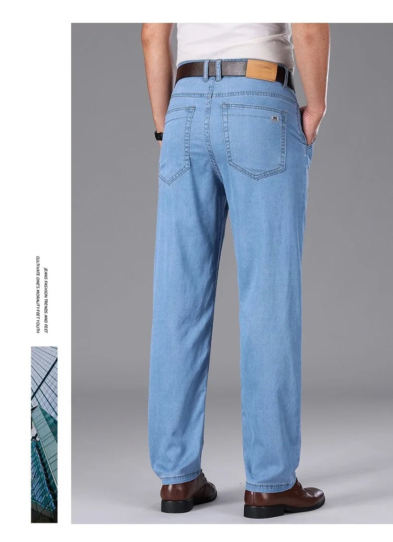 Business Lyocell Jeans Men Summer New Thin Fashion Straight Breathable Brand Pants Male Slim Comfortable  Denim Trousers.