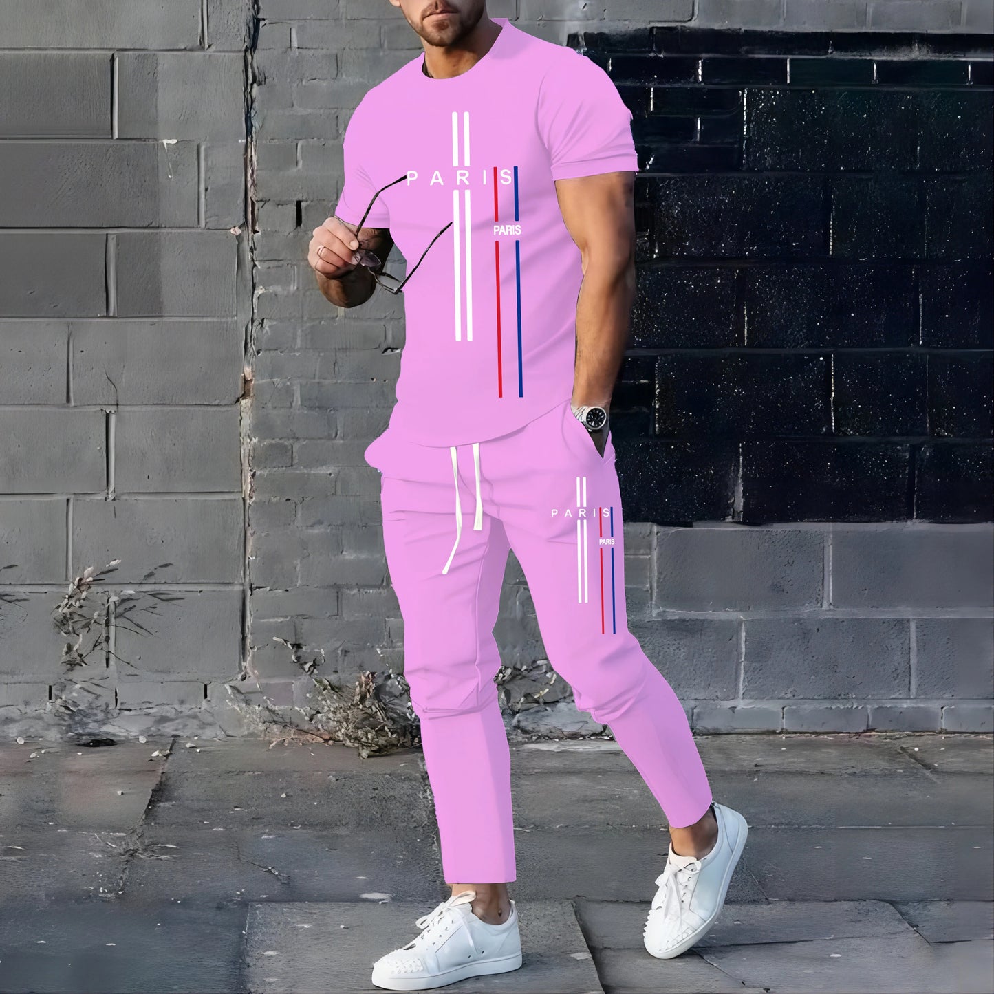 New StyleSummer Spring Fashionable Men's Football Sportswear T-shirt Pants Set Casual Short Sleeve Set Jogging Fitness Clothing.