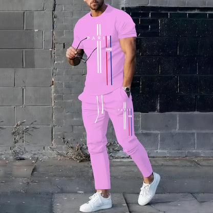 New StyleSummer Spring Fashionable Men's Football Sportswear T-shirt Pants Set Casual Short Sleeve Set Jogging Fitness Clothing.