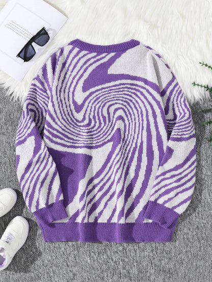 New Popular Street Ripped Abstract Starry Sky Pattern Pullover Ripped Sweater Casual Round Neck Knitted Men's Pullover