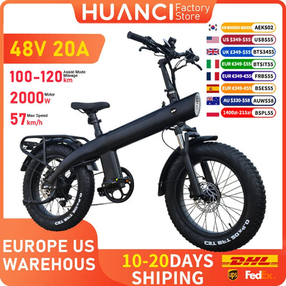 HUANCI Q3 Mountain Electric bicycle 2000W 60KM/H removable battery electric bike 48V 20AH Ebike 20Inch fat tire Off-Road e bike.