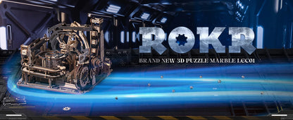 ROBOTIME Rokr Electric Marble Run with Light 3D Puzzle Toys Marble Spaceport Gifts for Kids Children Connect With Night City.