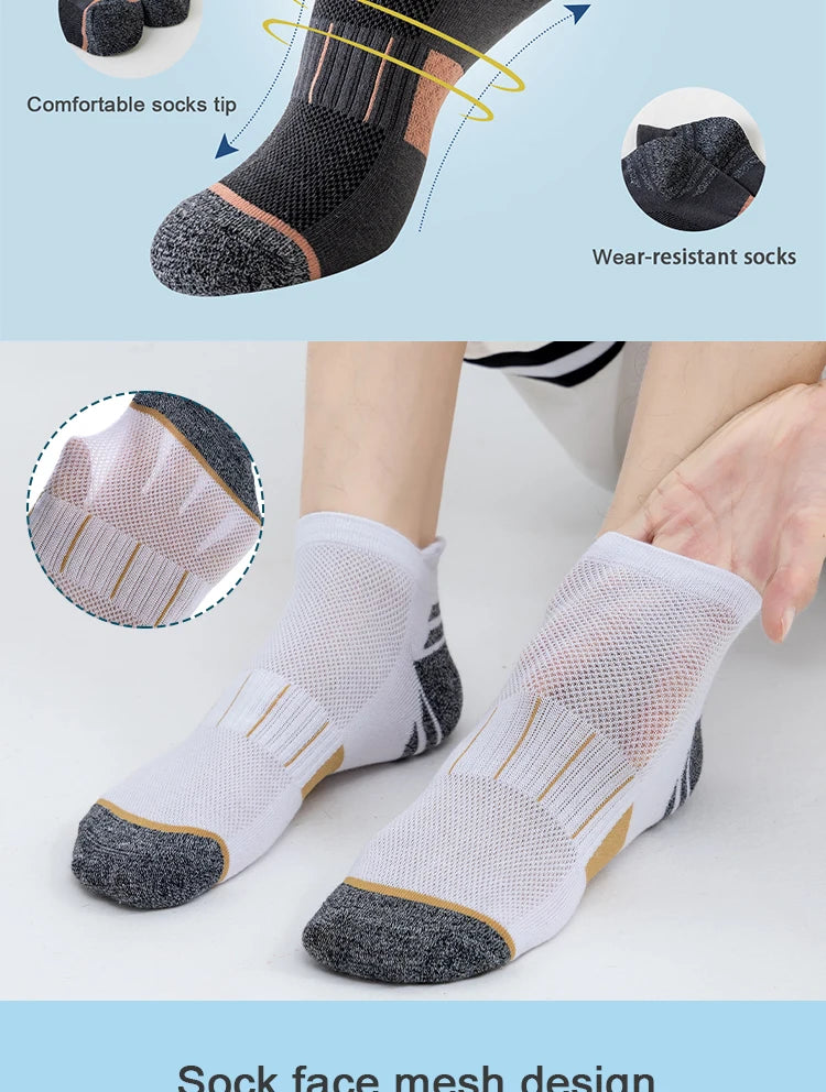 5 Pairs Socks Men's Short Socks Sweat Absorbent and Odorous Basketball Socks Running Sports Socks Breathable Mesh Men's Socks.
