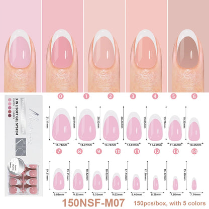 150Pcs/Box Acrylic Press on Nails Full Cover Fake False Tips Soft Gel Extension T-shaped Oval Capsule Almond Sculpted Salon DIY