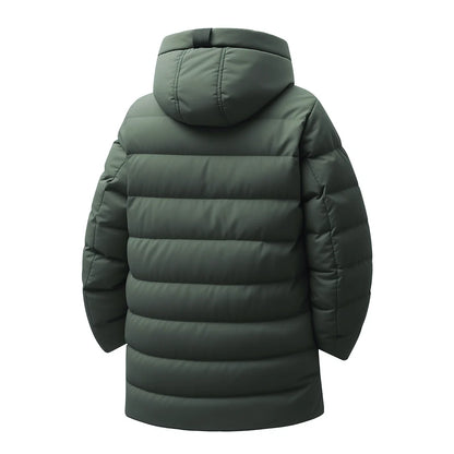 New Winter Men's Mid-Length Cotton-Lined Coat Business-Casual Windproof Warmth Fashionable Hooded Jacket Stylish Menswear.