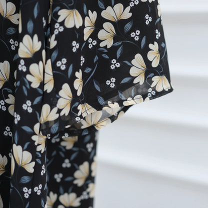 Muslim Abaya Set Luxury EID Islamic Kimono Muslim Women Dress Floral Printed Chiffon Modest Gorgeous Dubai Abaya Dress Suit