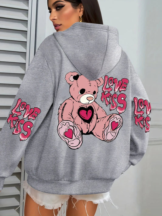Rosa Liebe Kuss Kunst Brief Drucke Hoodies Frauen Tasche Herbst Hoody Fleece Mehrfarbige Streetwear Unisex Hip Hop Y2K Kleidung