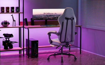 WOTSTA Gaming-Stuhl mit Fußstütze, Gamer-Stühle, ergonomisch, mit Lendenkissen, Kopfstützenstuhl, höhenverstellbarer Computerstuhl
