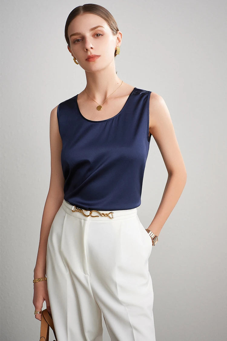 SuyaDream. Damen Basic Cozy Tanks, 100 % echte Seide, O-Ausschnitt, ärmelloses, schickes T-Shirt, 2025, solide Sommerwesten, Weiß, Rosa, Beige.