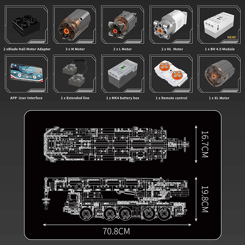 Mould King 17075 Technical Car Toys The RC Motorized LTM 1110 Crane Building Block Heavy-Duty Truck Brick Kids Christmas Gift.