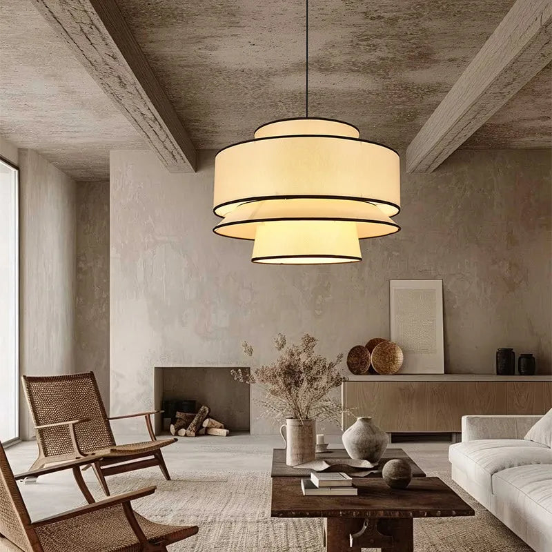 Wabi Sabi Hängende Chadnelier-Leuchte, japanische Stoff-Pendelleuchte für Schlafzimmer, Esszimmer, Küche.