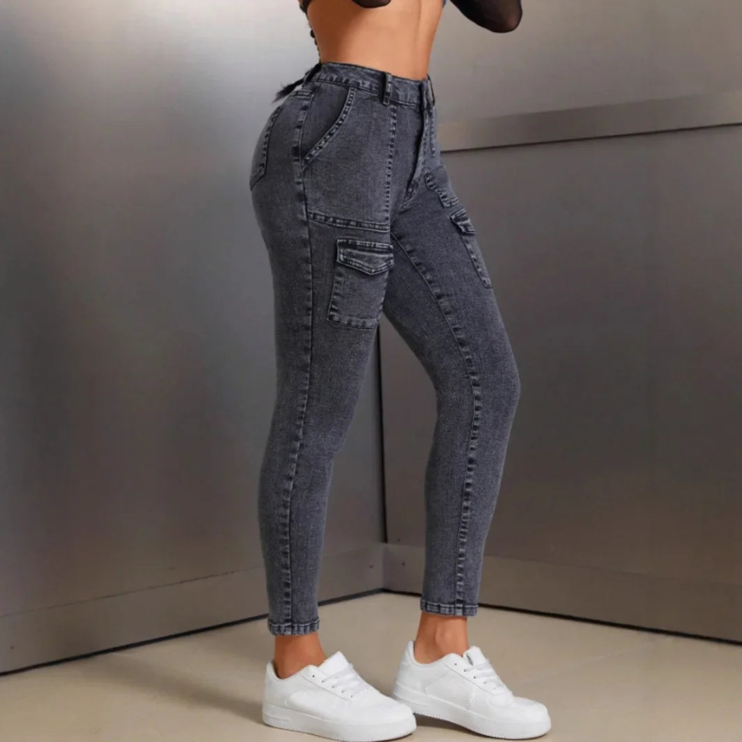 High Waist Women's Denim Slim Fit Jeans Butt Lifting Mid Waist Comfortable Stretchy Long Pants Fashionable Casual Trousers.