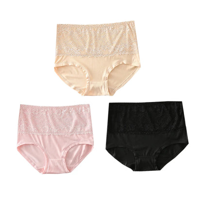 3pcs Women's Panties High Waist Underwear Large Size Fashion Girls Briefs Cow Milk Silk Breathable Lace Panty Female Lingerie