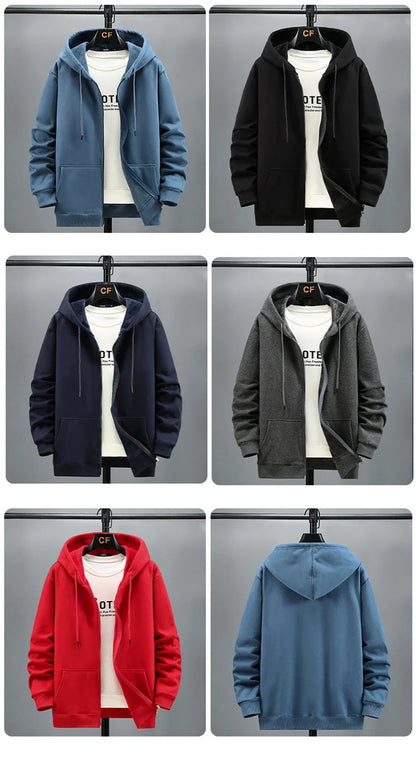 Big Size Hoodie Men Hood Long Sleeve Sweatshirt Male Zip-up Loose Cotton Fleece-lined Casual Top Zipper Large Fat Plus 10XL 12XL.