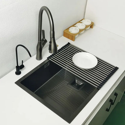 Nano mattschwarzes Küchenspülbecken über der Theke oder Udermount-Spülbecken, Gemüsewaschbecken, Einzelwaschbecken aus Edelstahl für die Küche