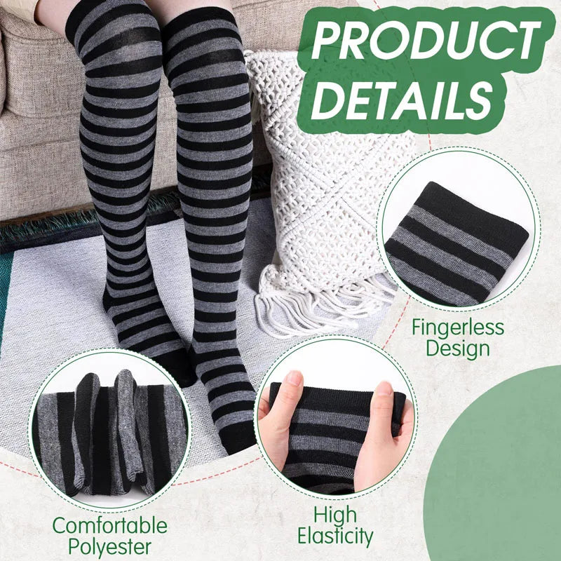 2Pair/Set Women Gothic Punk Over Knee Long Stripe Socks Girl Arm Sleeve Gloves Thigh High Cotton Socks Sweet Cute Soks Hosiery.