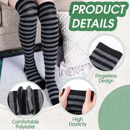 2Pair/Set Women Gothic Punk Over Knee Long Stripe Socks Girl Arm Sleeve Gloves Thigh High Cotton Socks Sweet Cute Soks Hosiery.