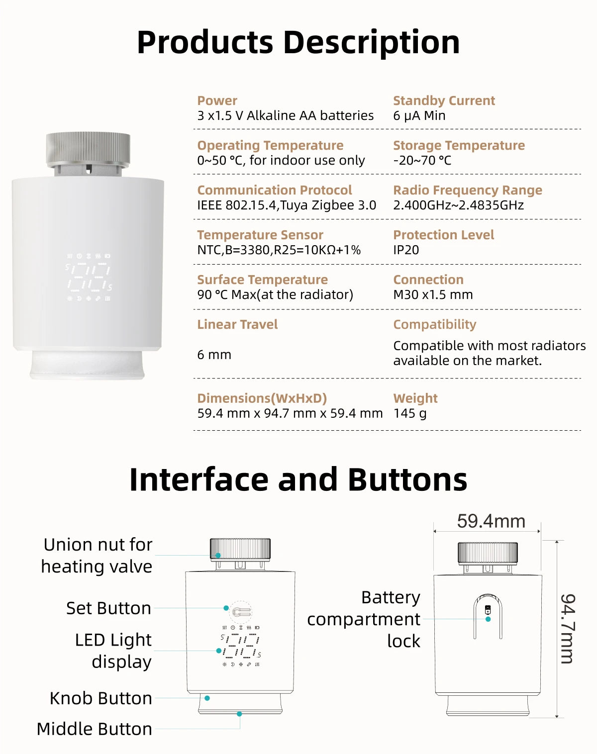 EZAIOT Smart Tuya Wifi/ZigBee3.0 Radiator Actuator TRV Programmable Thermostatic App Remote Temperature Controller Alexa Google.
