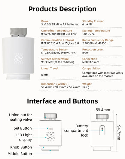 EZAIOT Smart Tuya Wifi/ZigBee3.0 Radiator Actuator TRV Programmable Thermostatic App Remote Temperature Controller Alexa Google.
